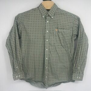 Cinch Mens Small Teal Geometric Tile Print Long Sleeve Western Button Down Shirt